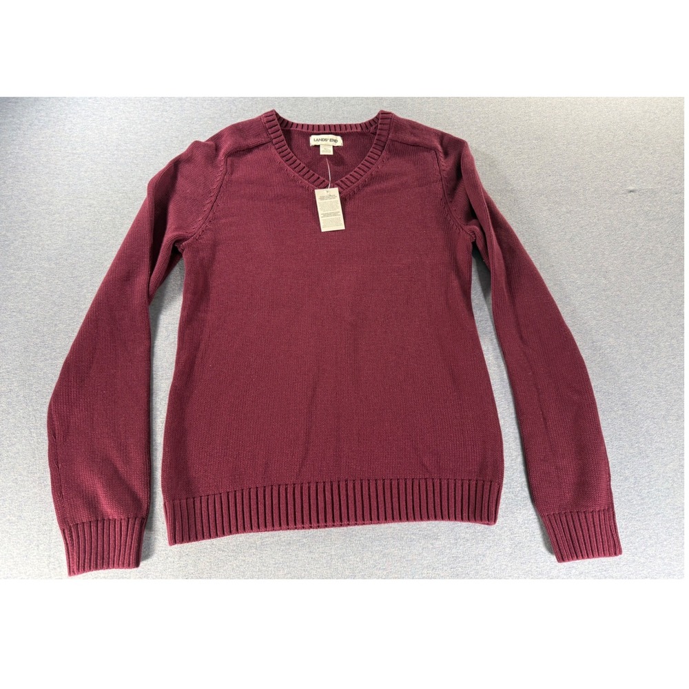 Lands End Womens XL Burgundy V-Neck Cotton Modal Knit Sweater 529220